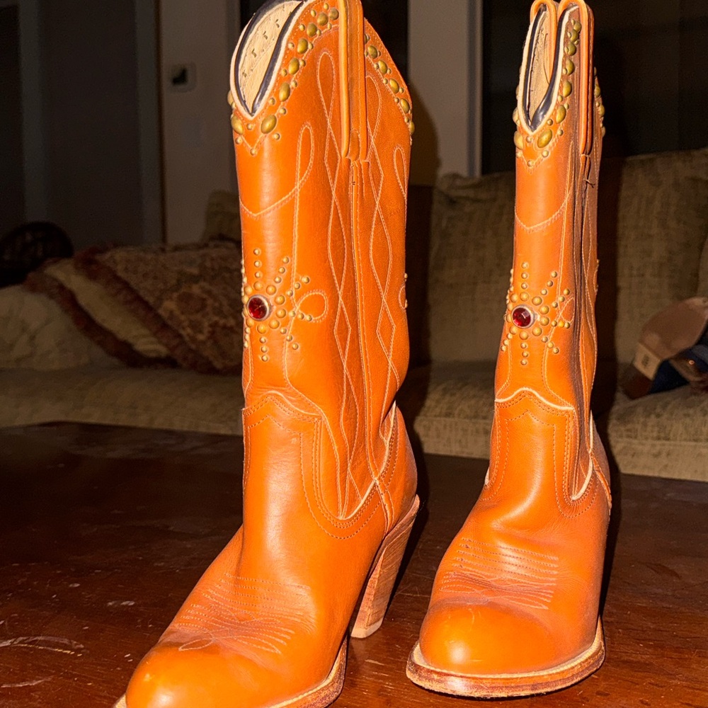 Frye Orange Heeled Western Boots
